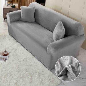 Husa elastica din catifea, pentru canapea XL 230-280 cm , cu brate, Gri Deschis