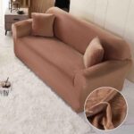 Husa elastica din catifea, canapea XL 230-280 cm , cu brate, Maro