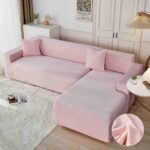 Set 2 huse elastice pentru coltar, catifea, marime: M+L. Roz Deschis