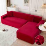 Set 2 huse elastice pentru coltar, catifea, marime: M+L,  Rosu