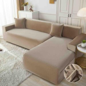 Set 2 huse elastice pentru coltar, catifea, marime: M+XL, Bej