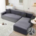 Set 2 huse elastice pentru coltar, catifea, marime: M+XL, Gri