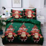 Set Lenjerie Pat Dublu , Cearceaf cu Elastic, 6 Piese din Bumbac Finet , Mos Craciun JOLFEXMAS12