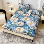 Husă Pat Dublu cu elastic cu 2 fețe de pernă, Țesătură Tip Finet , Imprimeu 5D  Flori