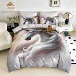 Lenjerie de Pat 1 Persoană- pat 140*200 cm, Cearceaf cu elastic, Imprimeu 5D Unicorn