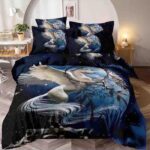 Lenjerie de Pat 1 Persoană- pat 140*200 cm, Cearceaf cu elastic, Imprimeu Unicorn