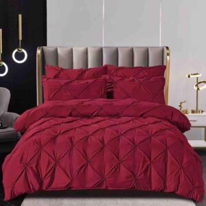 Lenjerie de pat cu pliuri  pentru pat dublu  - finet , 6 piese, Cearceaf cu elastic - Bordo