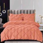 Lenjerie de pat cu pliuri  pentru pat dublu  - finet , 6 piese, Cearceaf cu elastic - Somon