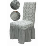Set 6 huse elastice pentru scaune, cu volanas, model Jacquard Gri
