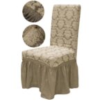 Set 6 huse elastice pentru scaune, cu volanas, model Jacquard Bej