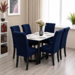 Set Huse Scaune, 6 Piese, cu Elastic , Bleumarin