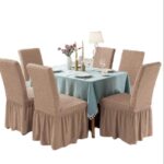 Set 6 huse scaune, creponate si elastice cu volanas  Cafea cu lapte