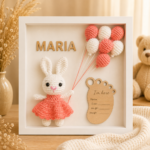 Tablou personalizat Shadow Box – Iepuras fetita rochita somon