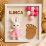 Tablou personalizat Shadow Box – Iepuras fetita rochita roz