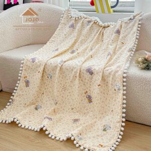 Păturică copii din bumbac 100% și Minky 3D, 100 x 150 cm  – Bej deschis, model cu Elefănței
