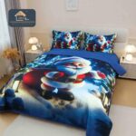 Cuvertură Crăciun 5D, 220x240 cm, Set 3 Piese - Moș Crăciun și Sacul cu Cadouri